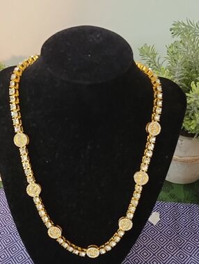 Elegant Gold-Toned and White Crystal Women's Necklace